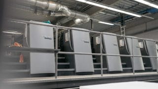 Technik fünf Drucker Heidelberg Speedmaster zum Bogendruck in Druckerei von Stern'sche